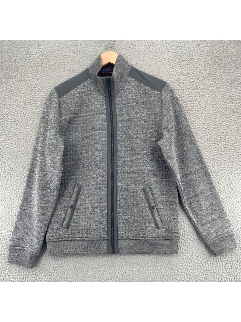 Ted Baker Jacket Womens 4 US 10 London Gray Knit Mock Neck Full Zip Reflective*